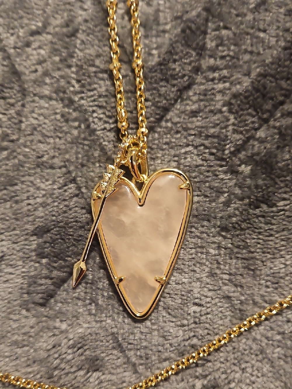 Kendra Scott Gold Heart Pendant Necklace with Pink Stone and Arrow Accent